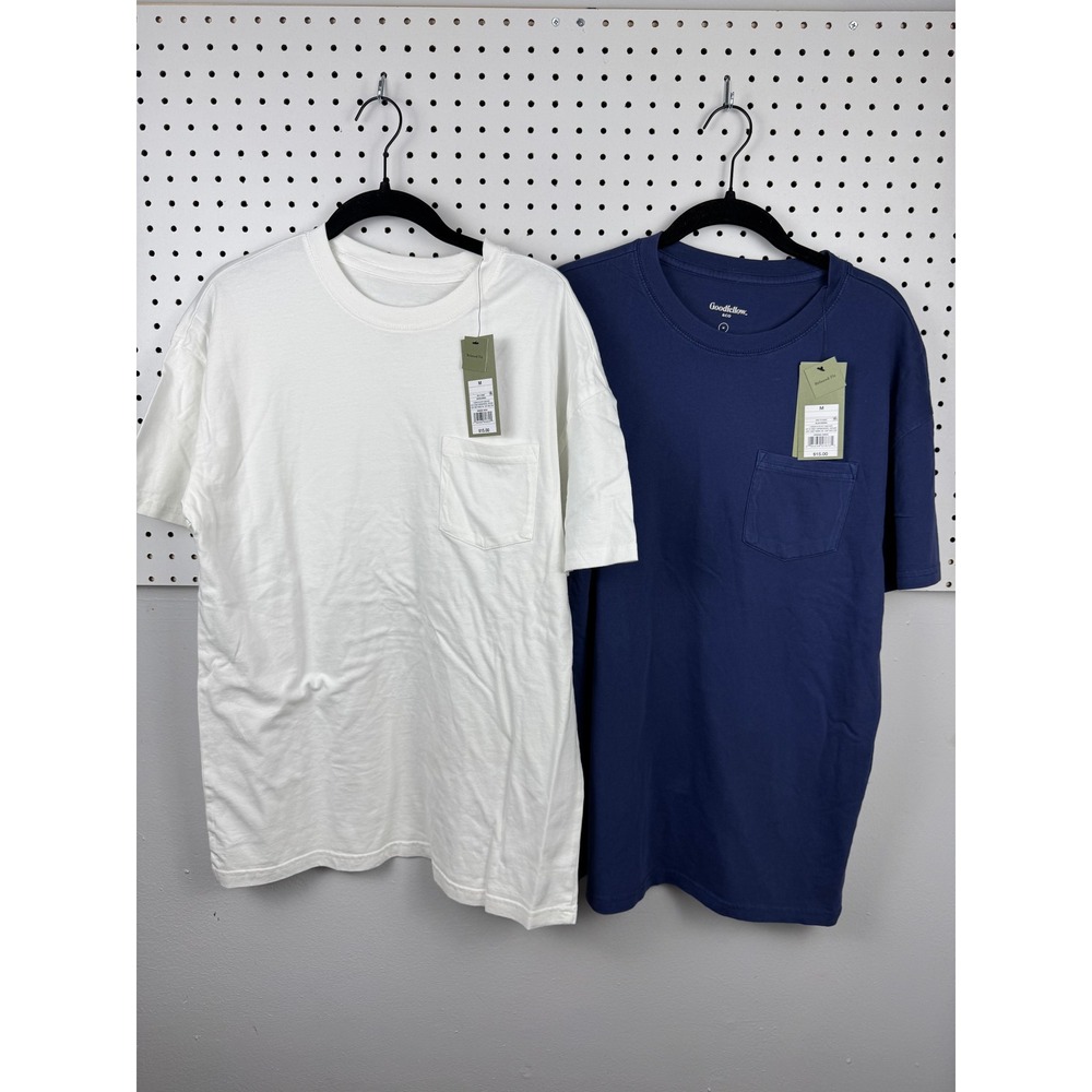 Goodfellow & Co Mens Relaxed Fit Pocket T-Shirt 2 Pack White Blue Medium NWT